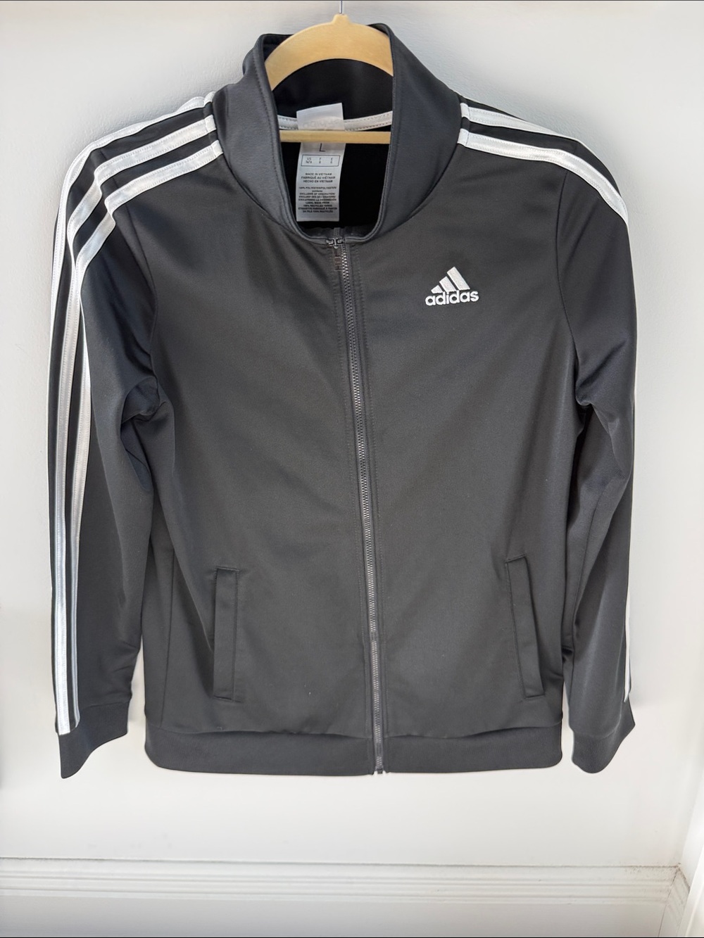adidas Black Track Jacket with White Stripe Trim